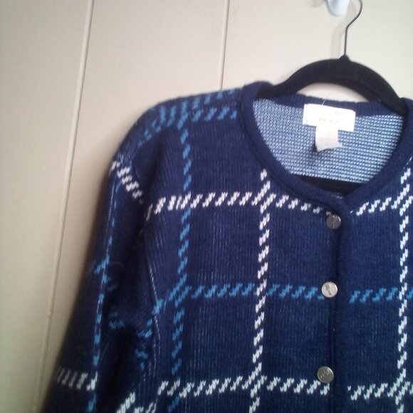 Tally Ho Sweater Cardigan L Button Up Long Sleeve Blue White - Picture 10 of 16